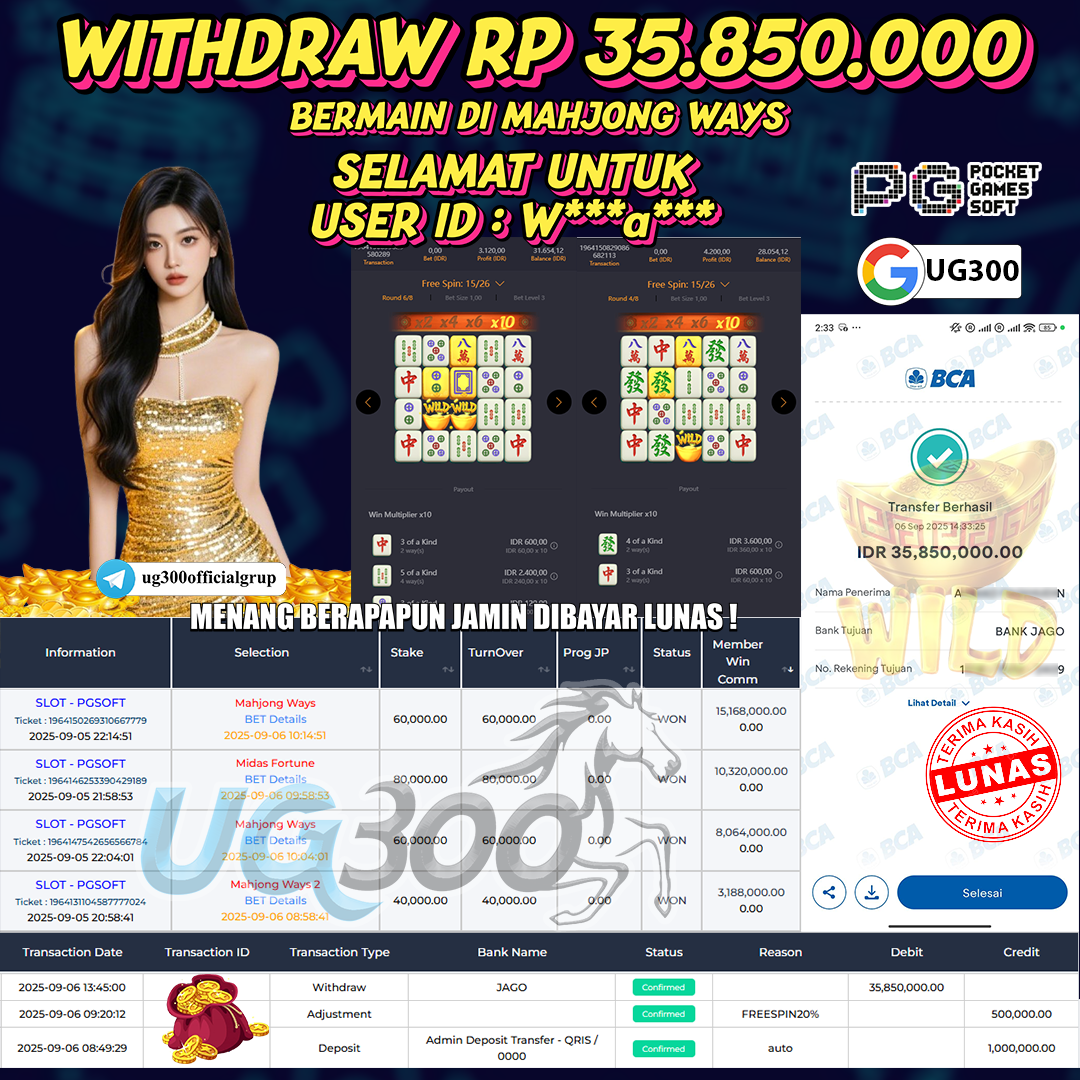 UG300 BERMAIN DI MAHJONG WAYS JACKPOT  Rp.35,850,000- DI BAYAR TUNTAS